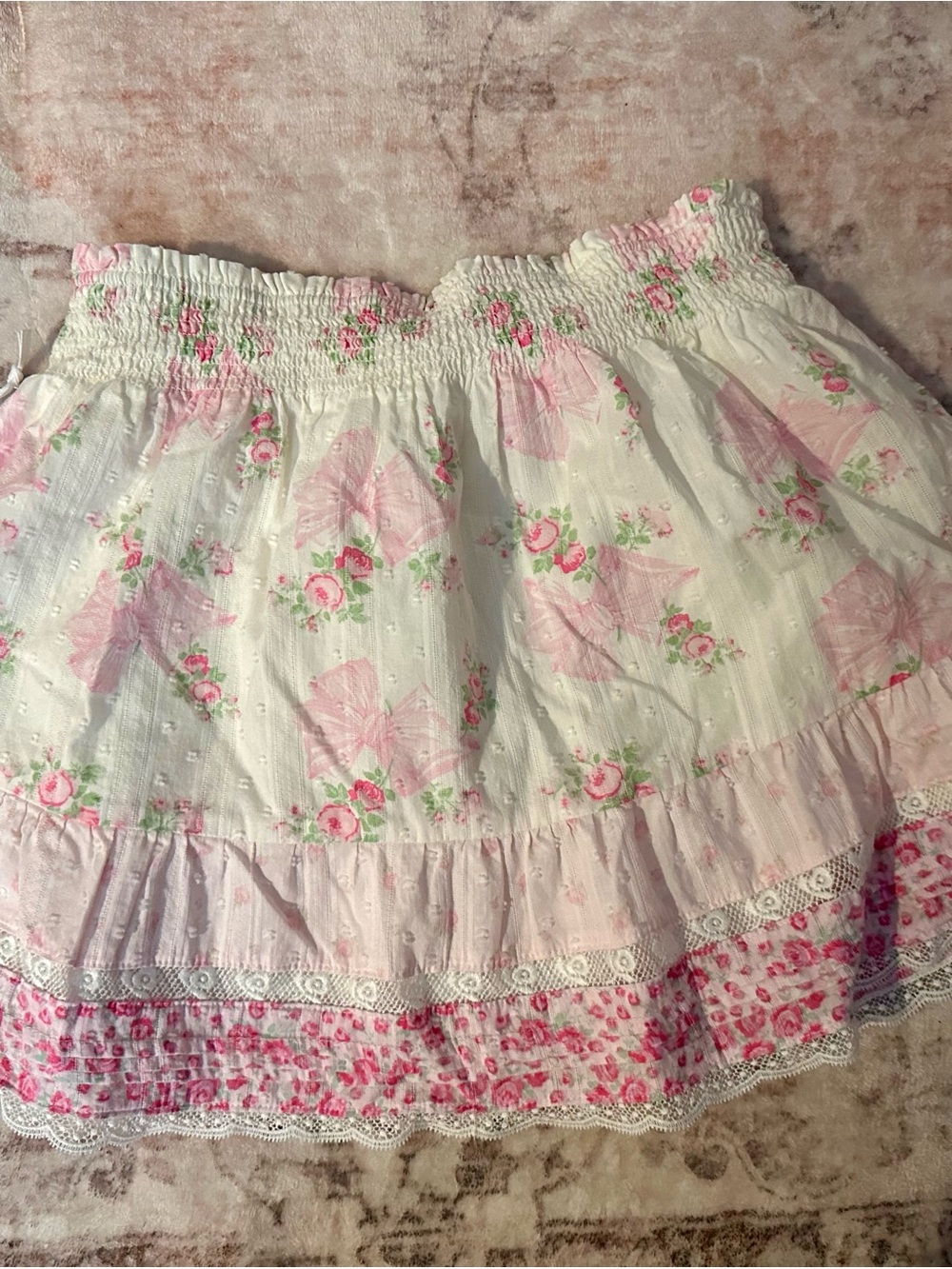 NWT - LoveShackFancy x Target White and Pink Floral Tiered Mini Skirt